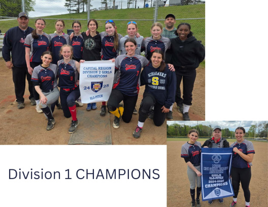 Girls Sr. High Slo-pitch Team with 2 banners